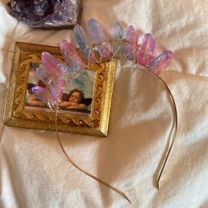 Cotton Candy Aura Quartz Crystal Halo Crown boho